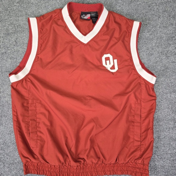 Vintage OU Oklahoma Sooners Lined Windbreaker Vest Jacket Side Zip V-Neck Mens M - Picture 1 of 11